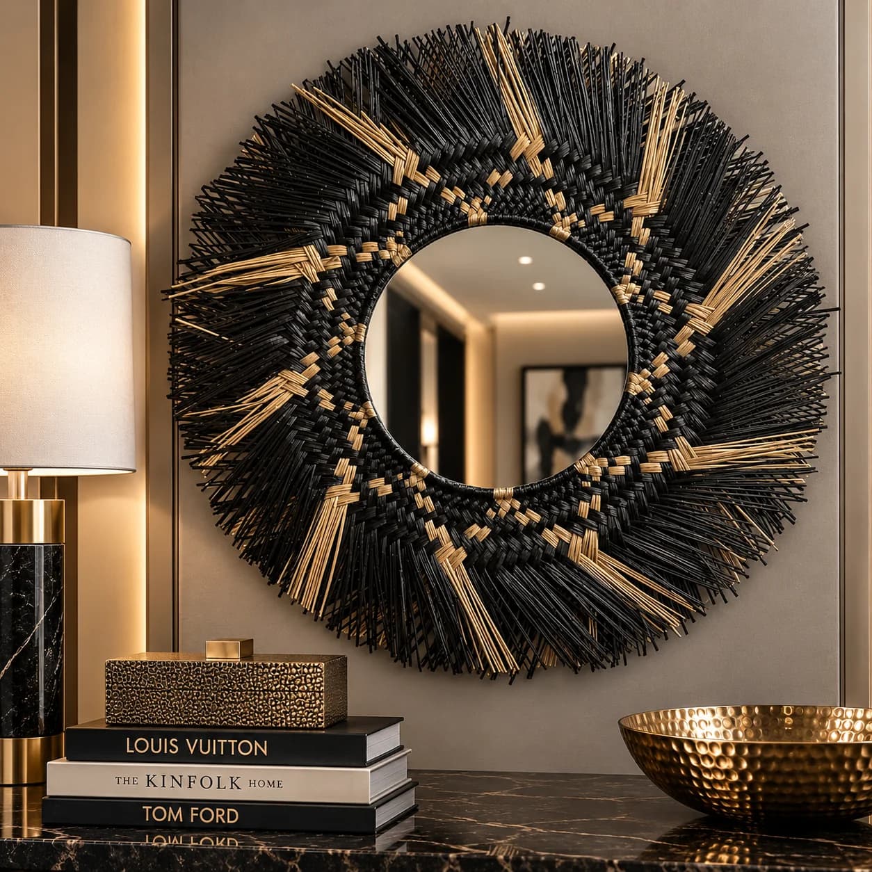 Natural Frame Mirror | Black, Woven 70cm