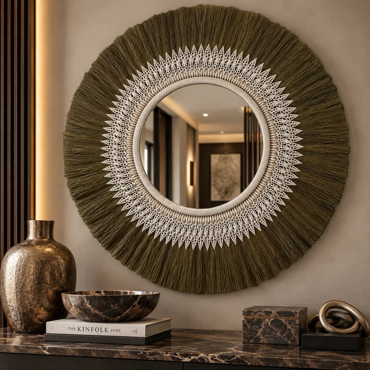 Natural Frame Mirror | Beaded, Woven, Shells