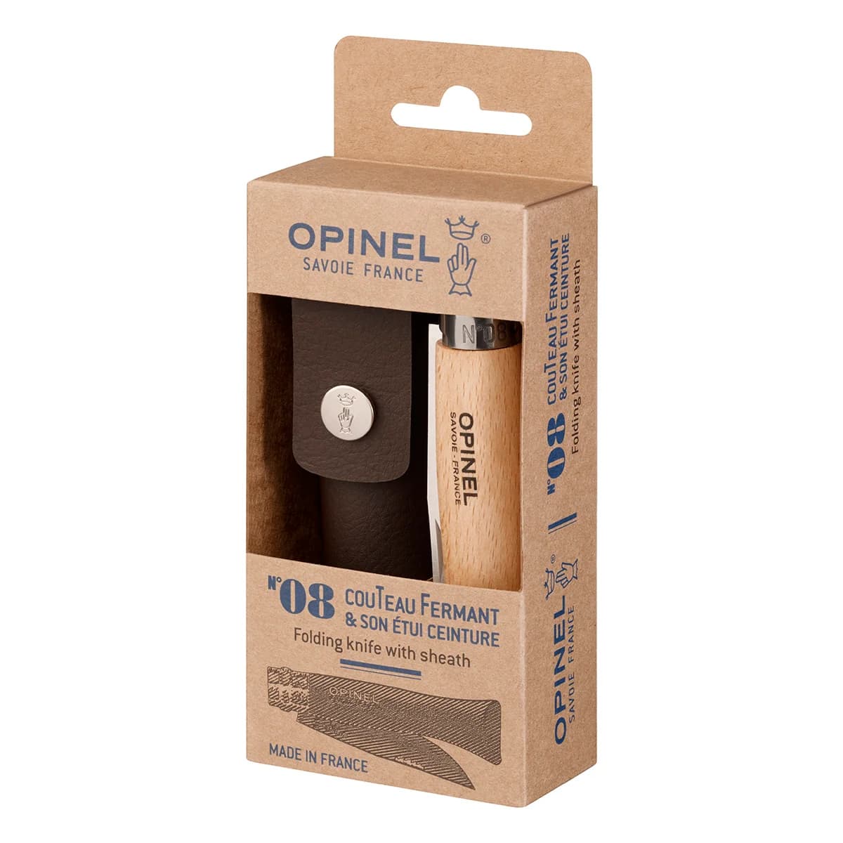 Opinel No. 8 Traditional Classic Stainless Steel Folding Knife with Alpine Sheath