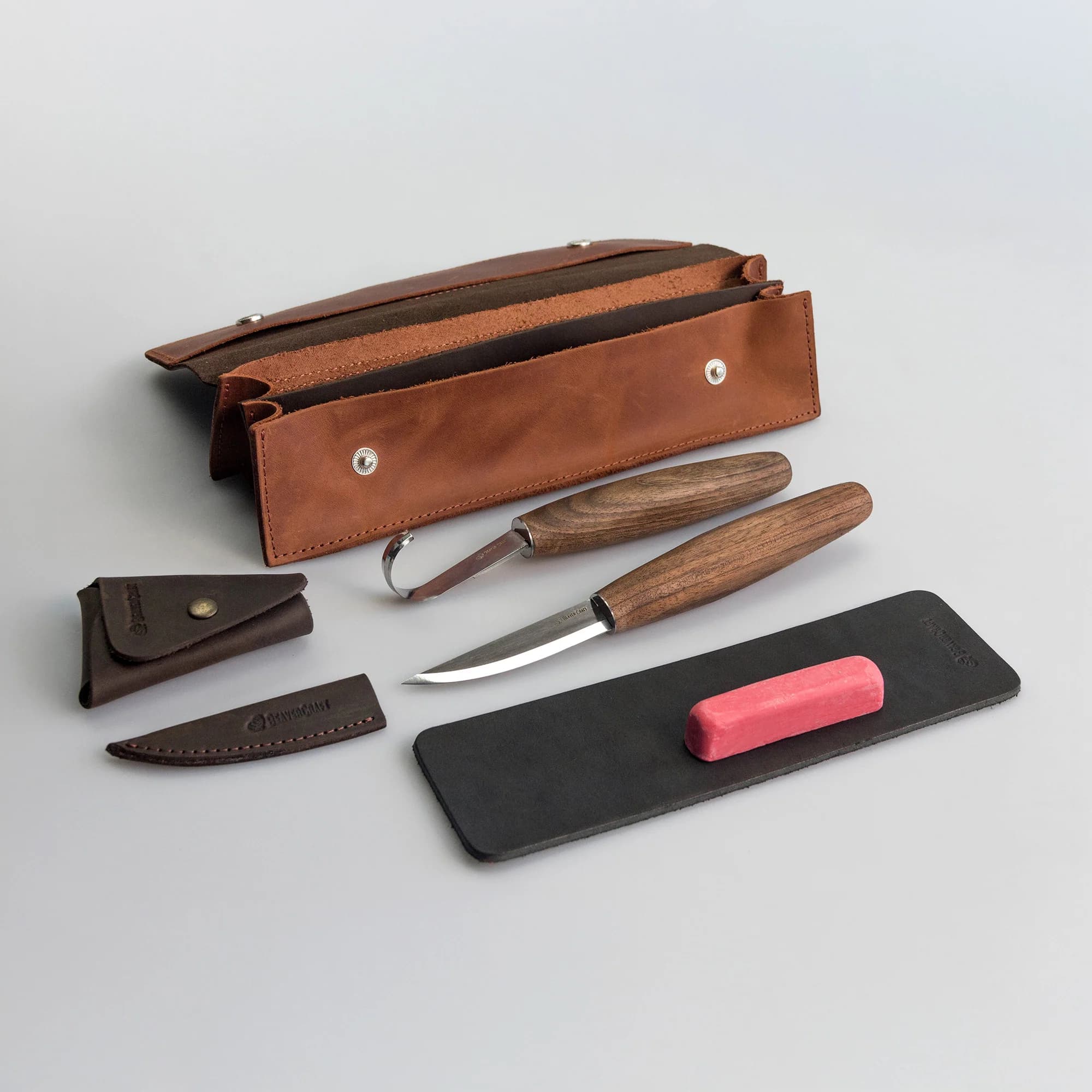 BeaverCraft 6 Piece Spoon Carving Set in Leather Case