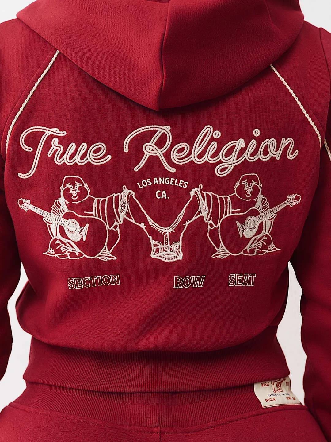 True Religion Hoodie Rope Stitch Shrunken Biking Red