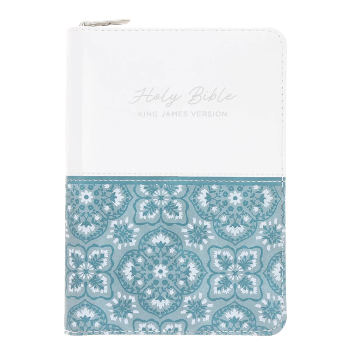 KJV White and Blue Faux Leather Compact Large Print Bible with Zip