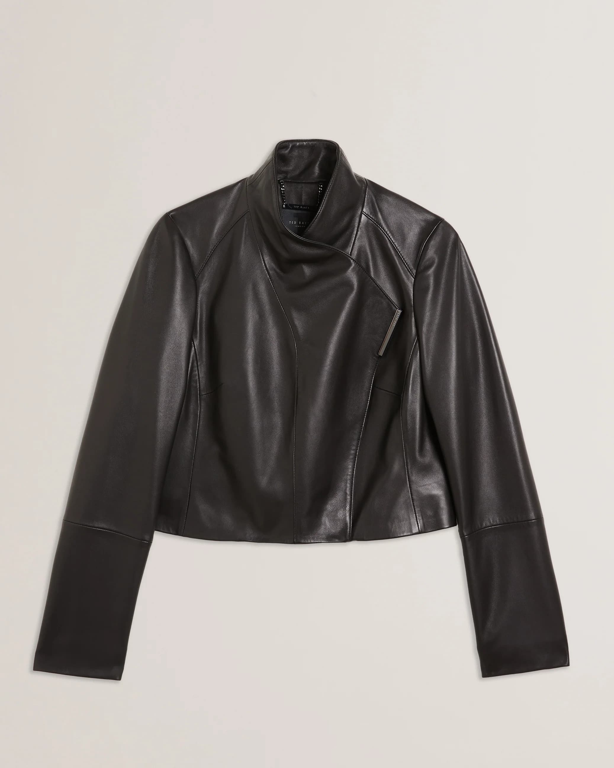RIYOZE: Leather Cropped Wrap Jacket
