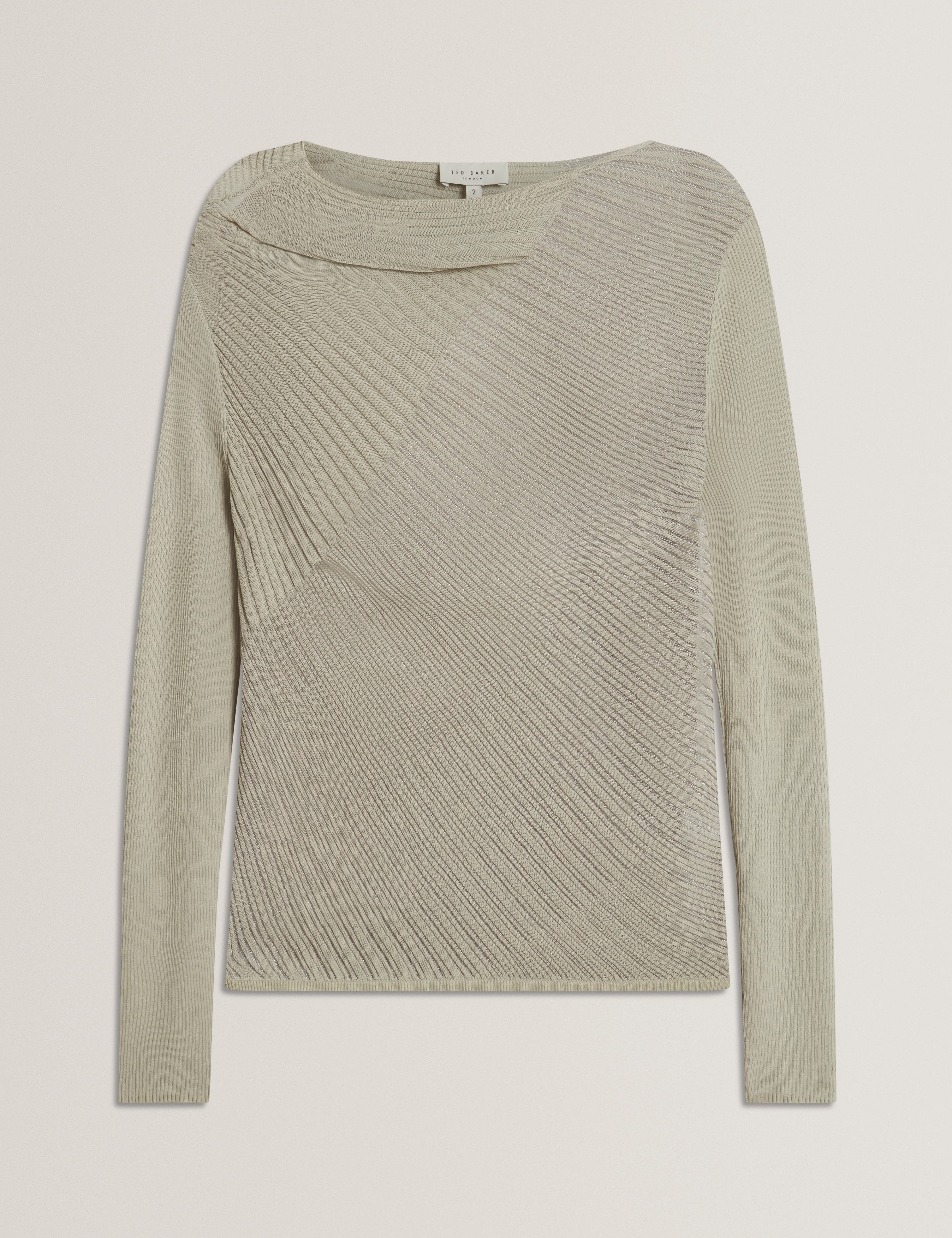 CEYLOAA: Long Sleeve Sheer Detail Knit Top