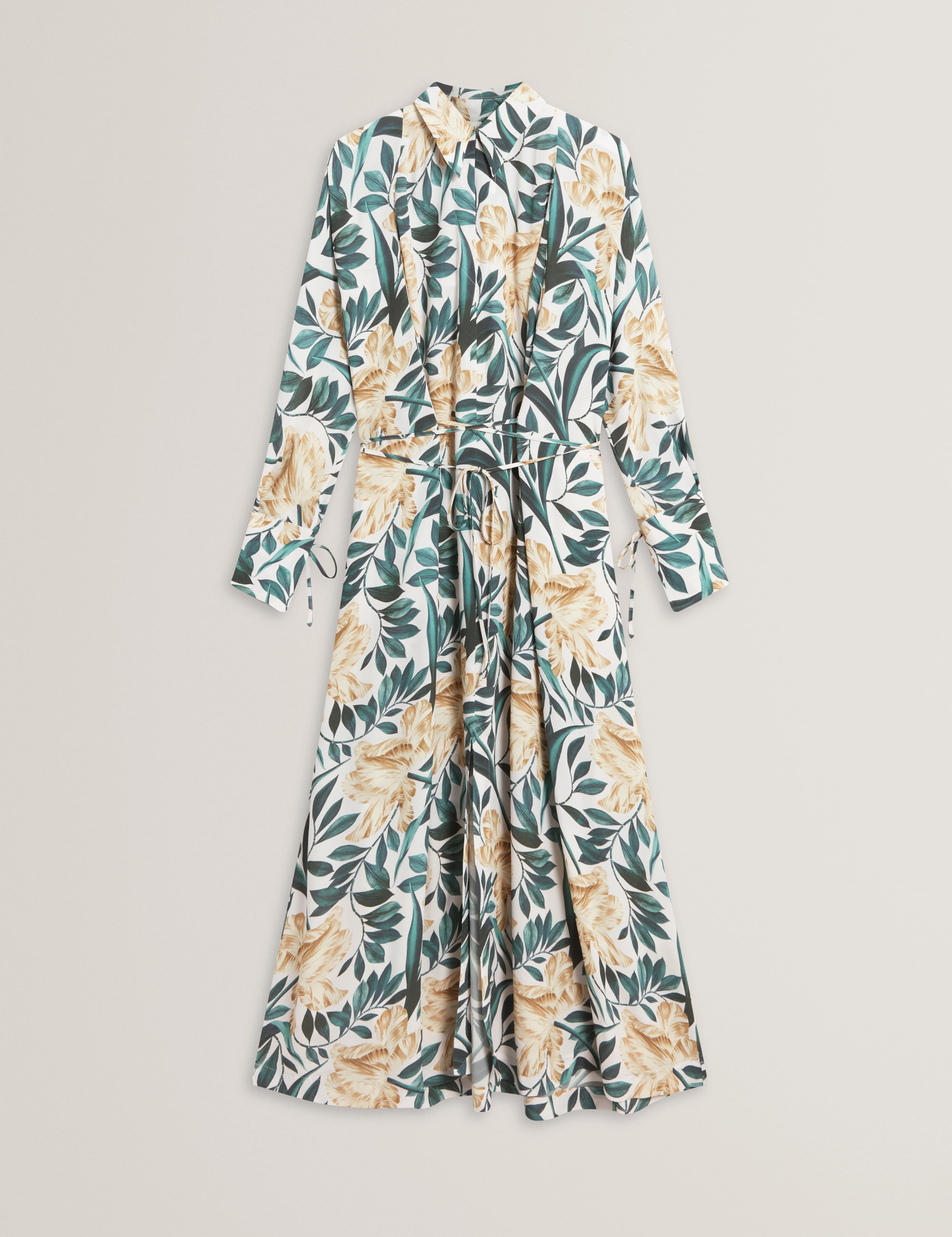 RHAEE: Printed Tie Detail Midi Shirt Dress
