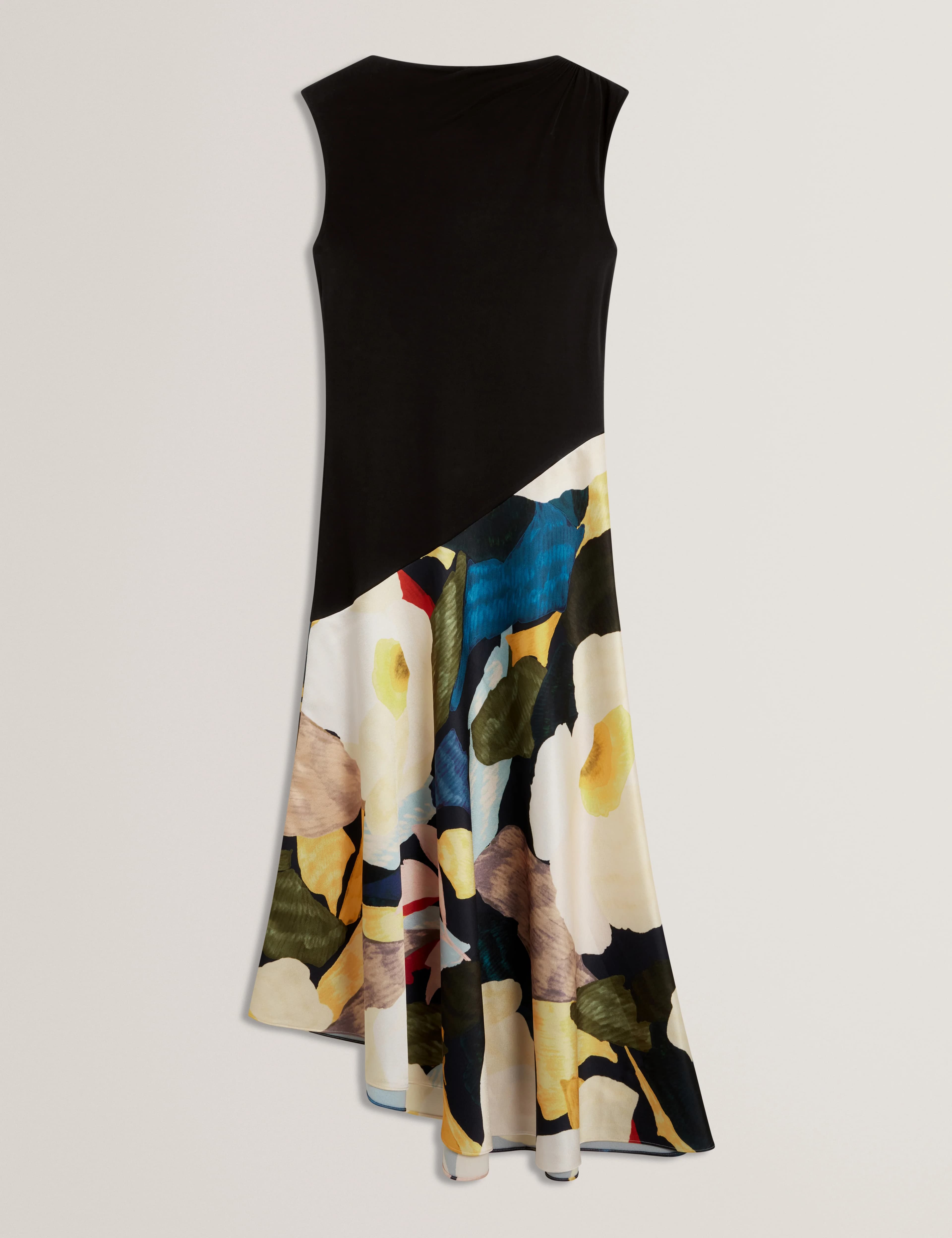 AESLYN: Printed Jersey Midi Dress With Satin Skirt