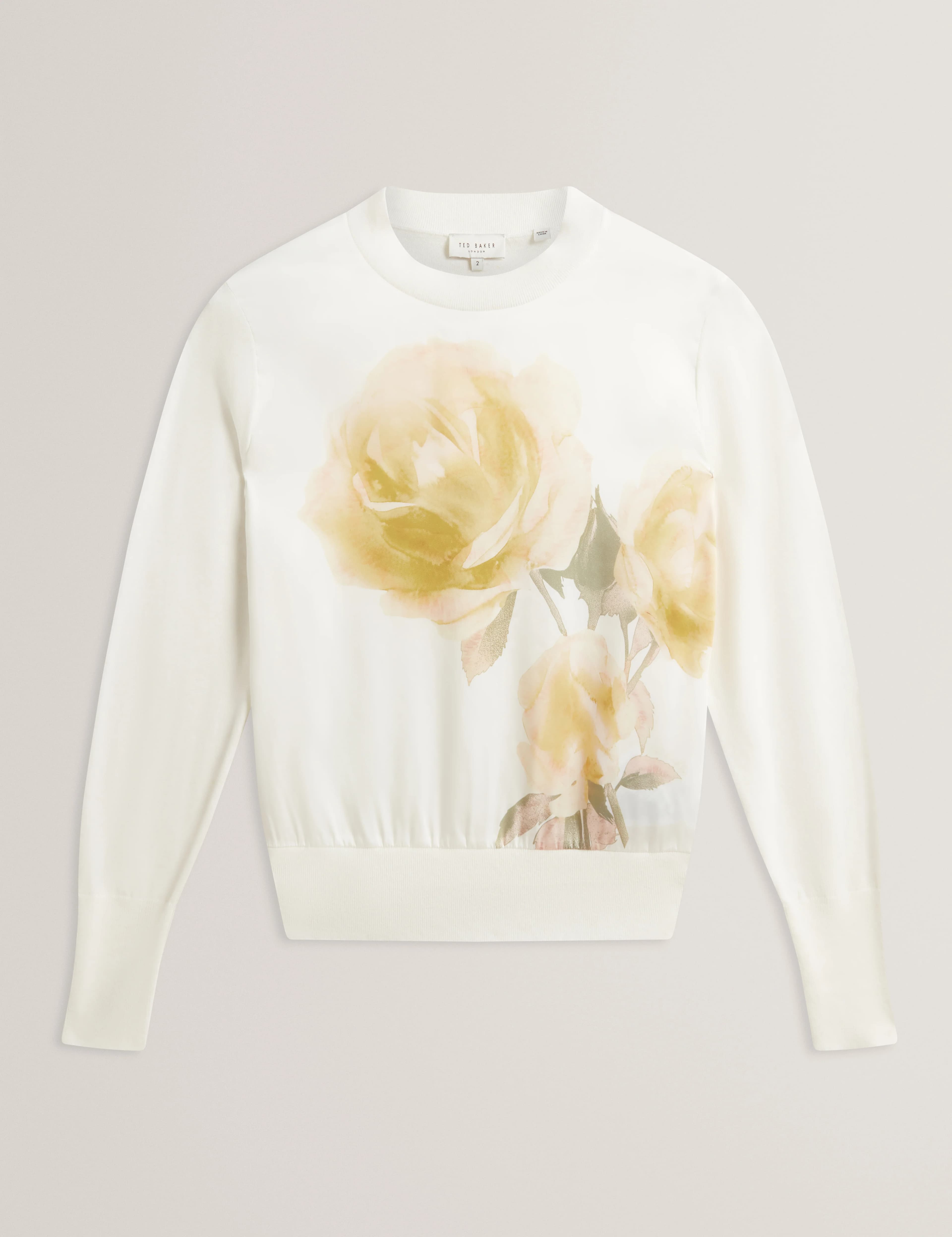 ROSINN: Long Sleeve Printed Woven Front Sweater