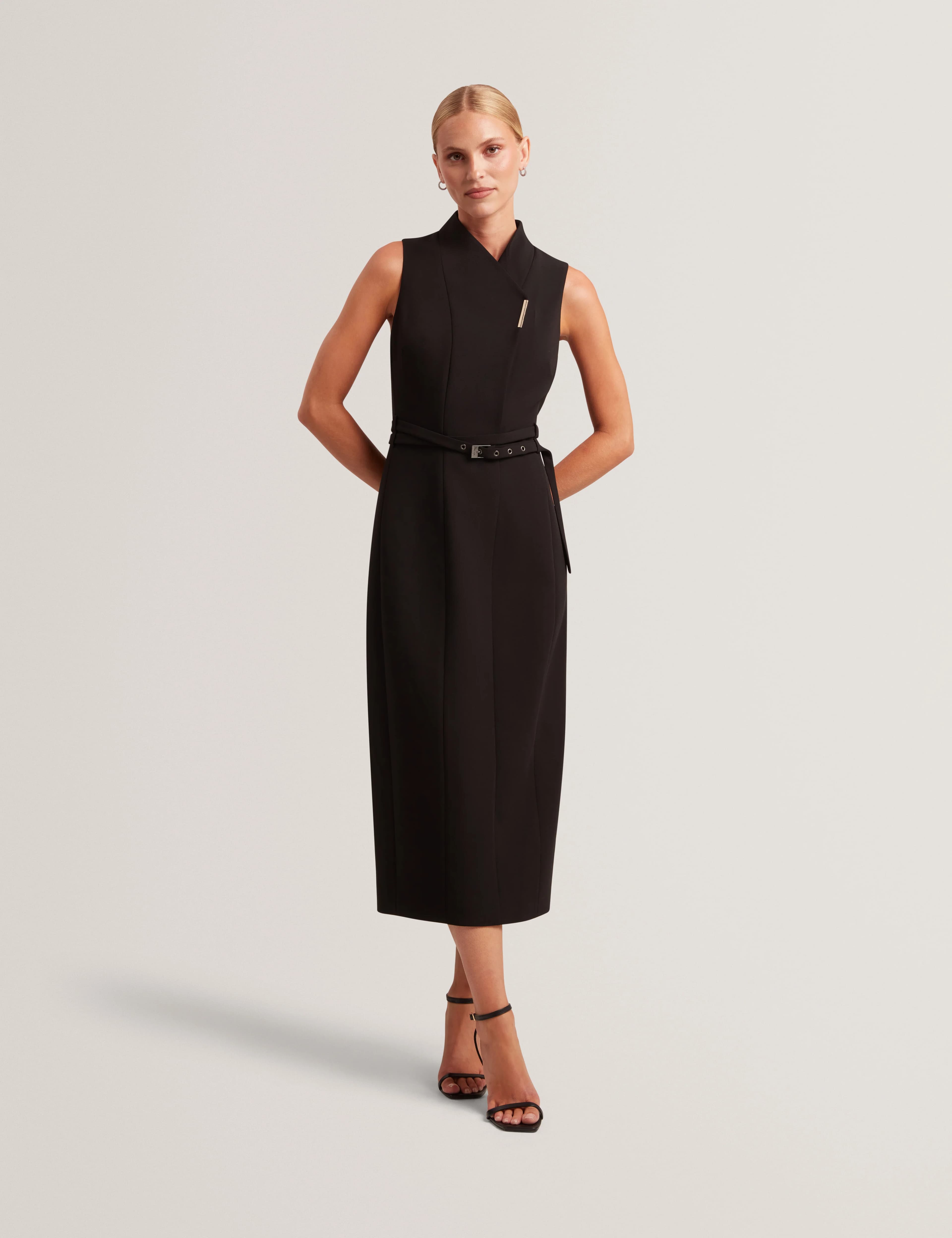 HANLIED: Sleeveless Tailored Midi Dress