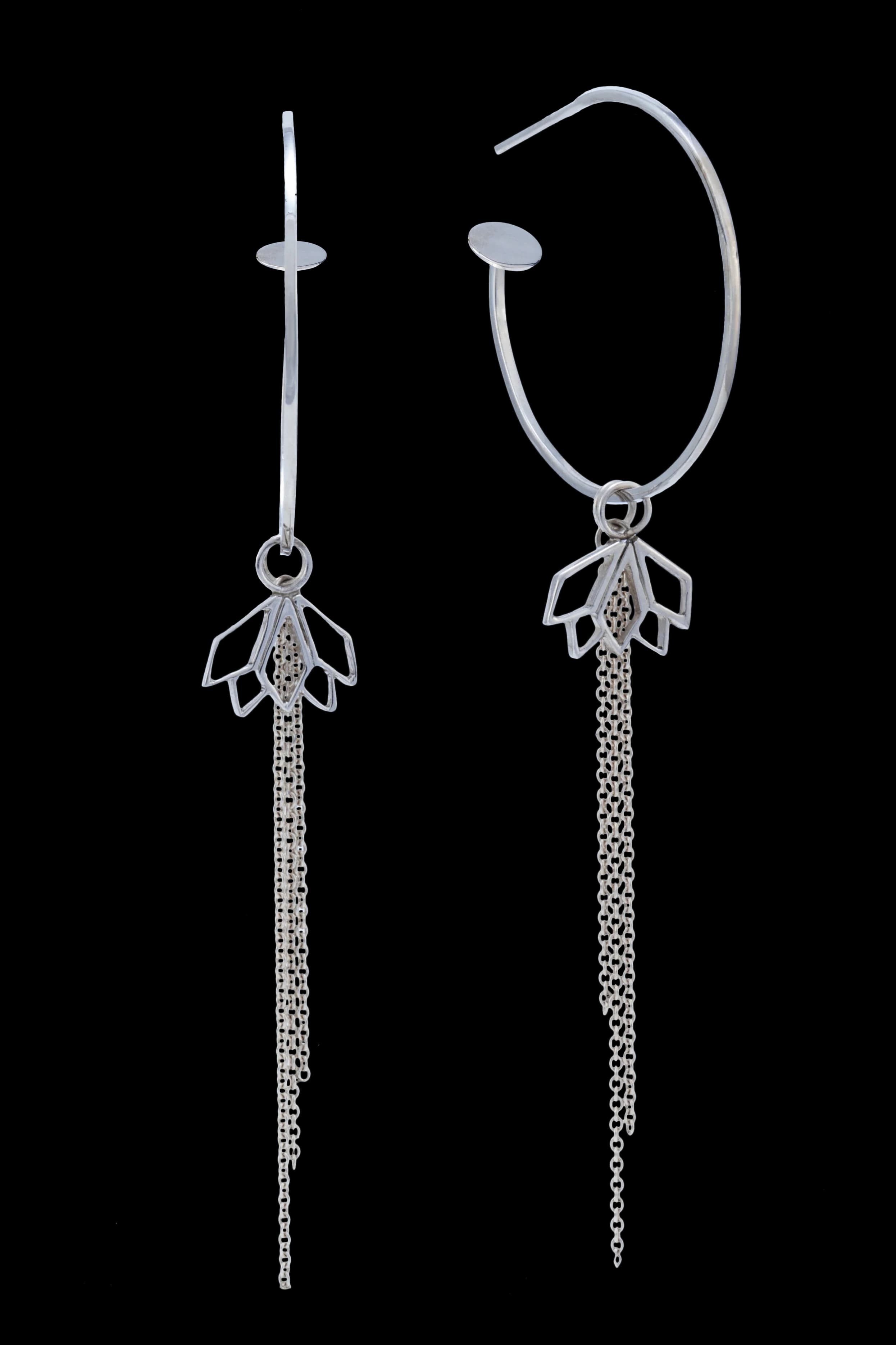 Hoops in Silver with Protea and Tassel Charms