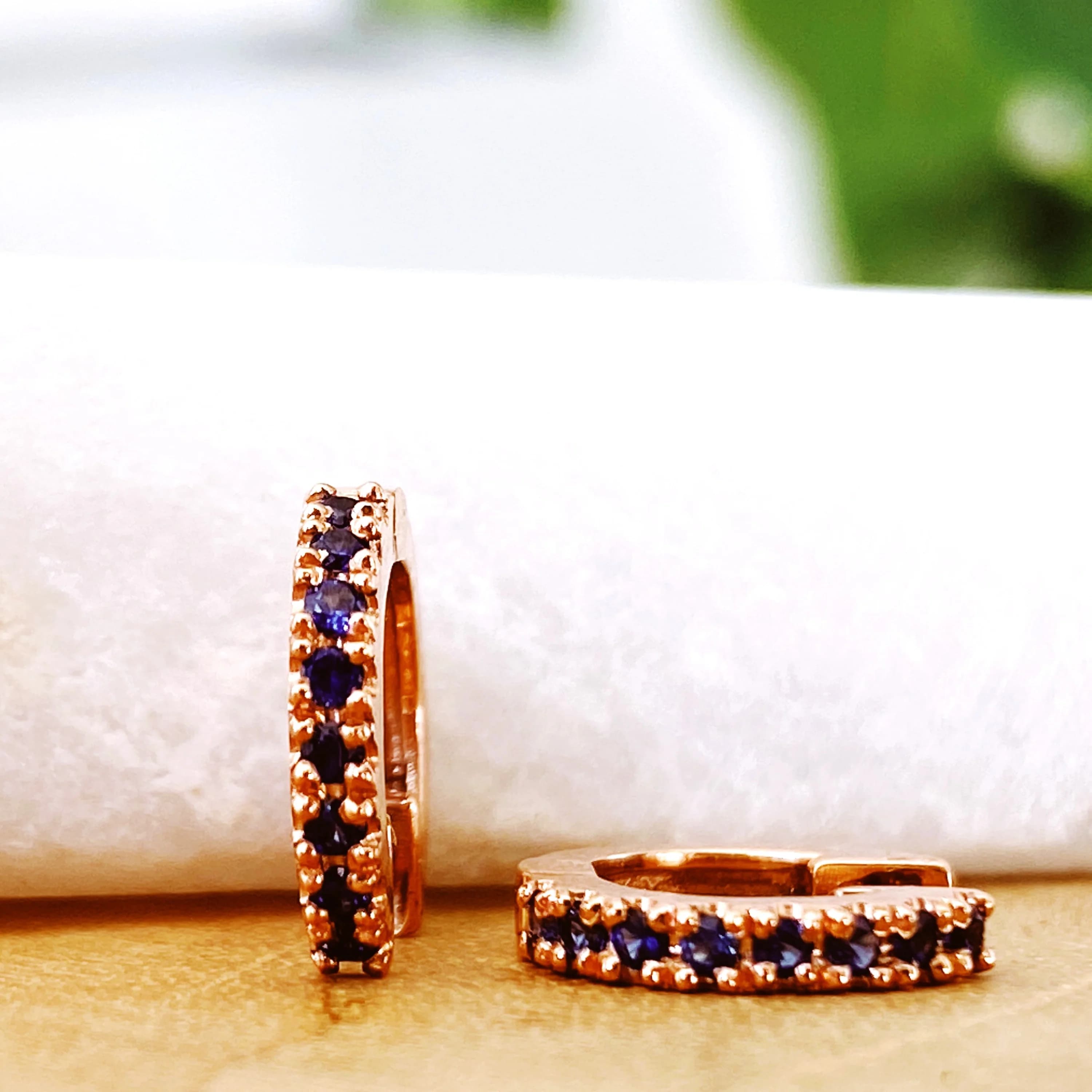 Gold Huggie with Blue Sapphires