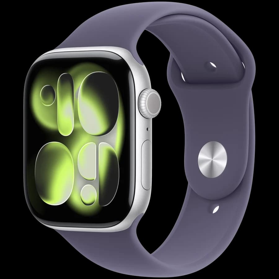 Apple Watch Series 11 GPS 46mm Silver Aluminium Case with Purple Fog Sport Band - S/M,Model A3333