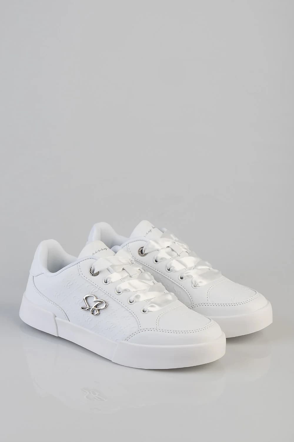 Logo Platform Embossed Lace-Up Sneaker - White