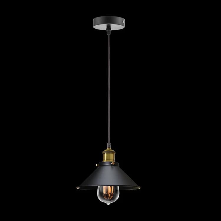 K. Light Vintage Metal Cone Pendant - Black & Antique Brass