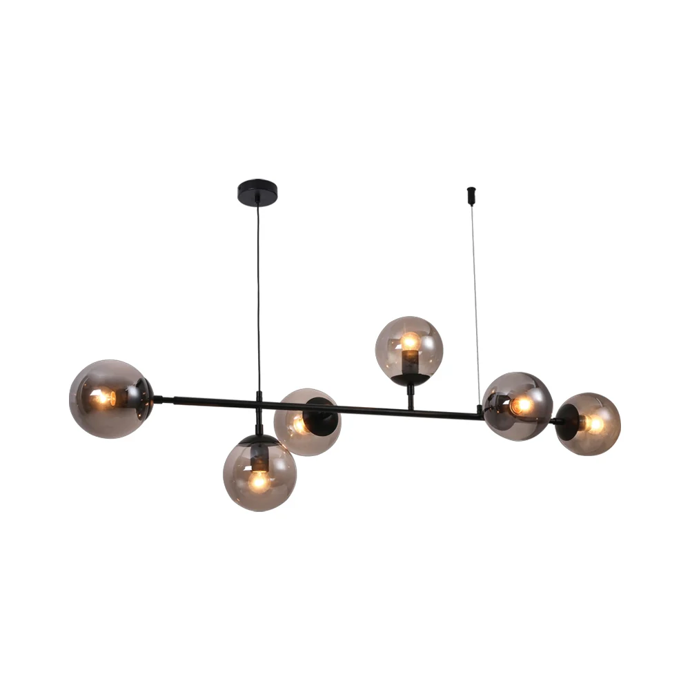 Bright Star Metal 6 Light Chandelier - Matt Black / Smoke
