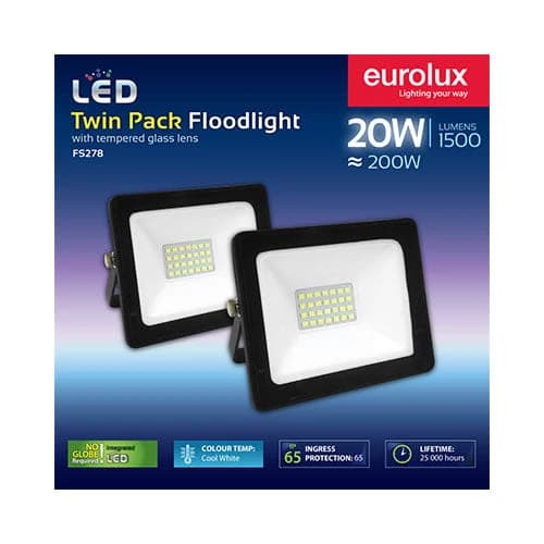 Eurolux LED Floodlight 20W 4000K - Twin Pack