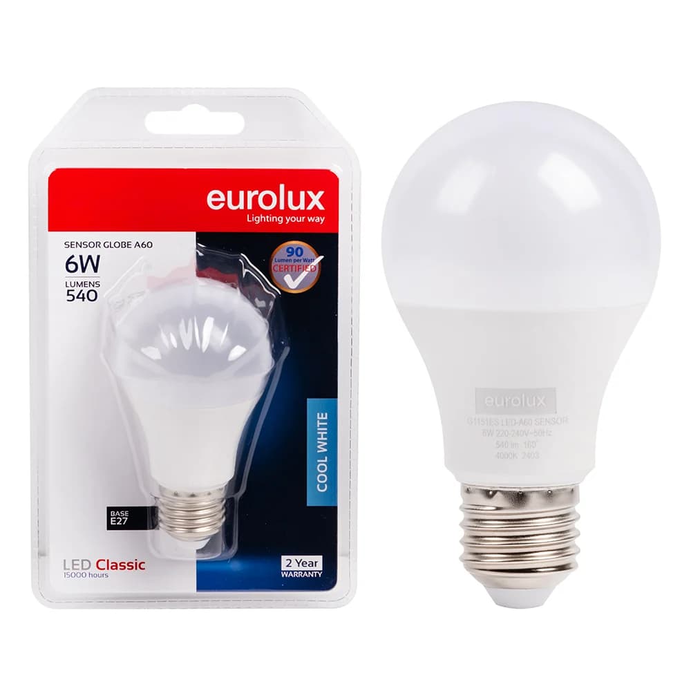 Eurolux LED Classic Day/Night Sensor Bulb A60 E27 6W 630lm 4000K