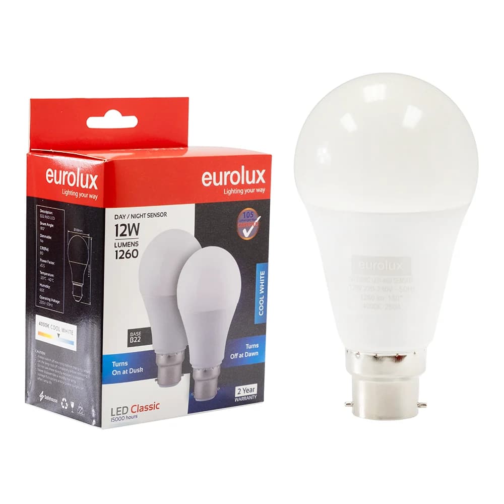 Eurolux LED Day/Night Sensor Bulb Twin Pack A60 B22 12W 1080lm 4000K