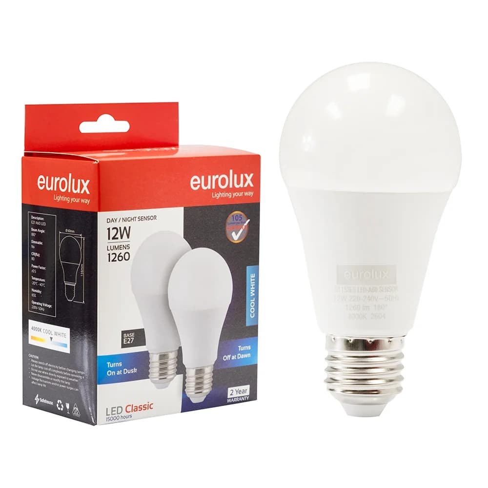 Eurolux LED Day/Night Sensor Bulb Twin Pack A60 E27 12W 1080lm 4000K