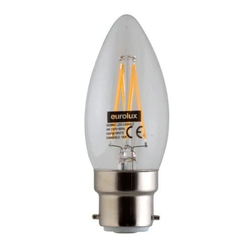 Eurolux LED Filament Candle Bulb B22 4W 400lm 3000K