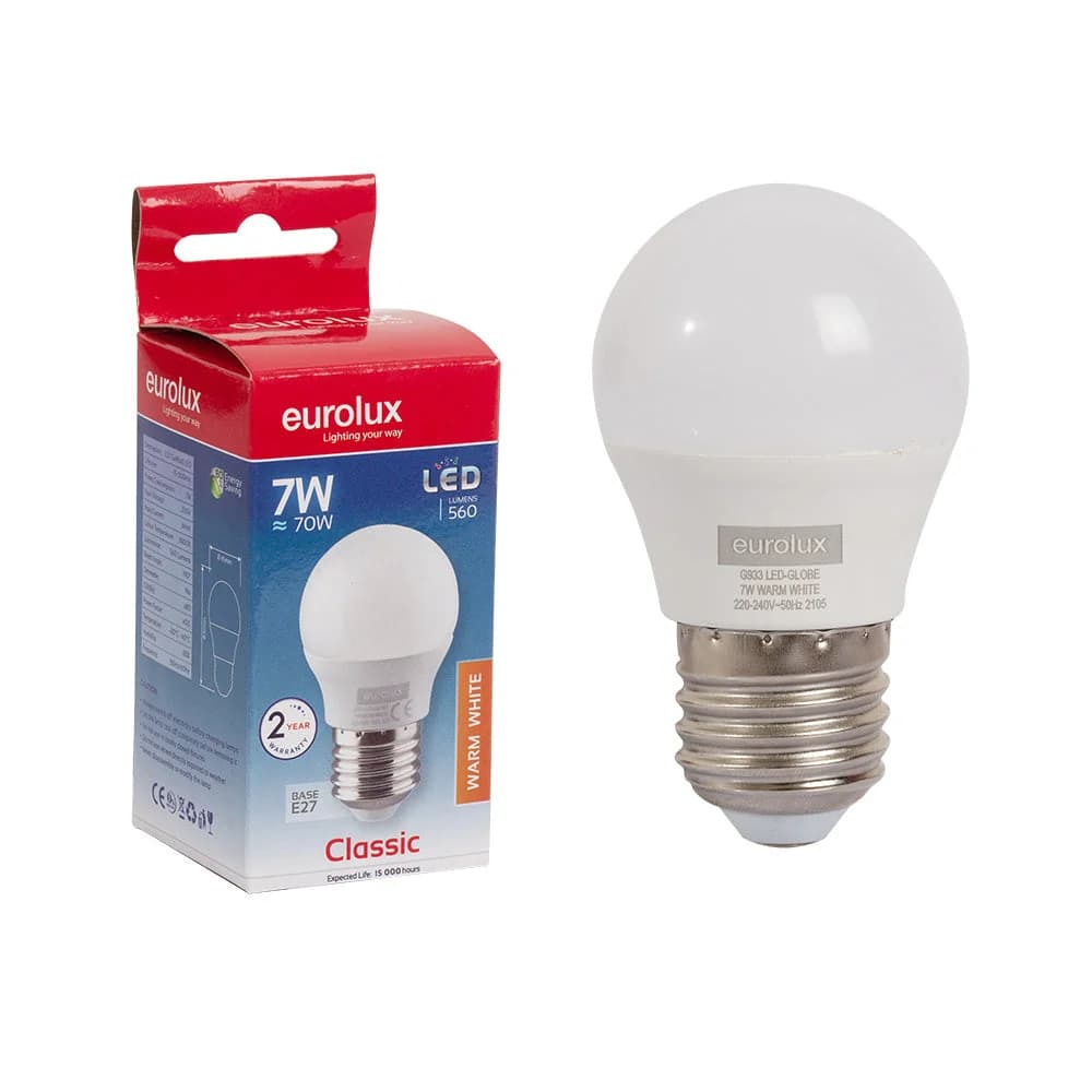 Eurolux LED Golf Ball Bulb E27 7W 560lm 3000K - Opal