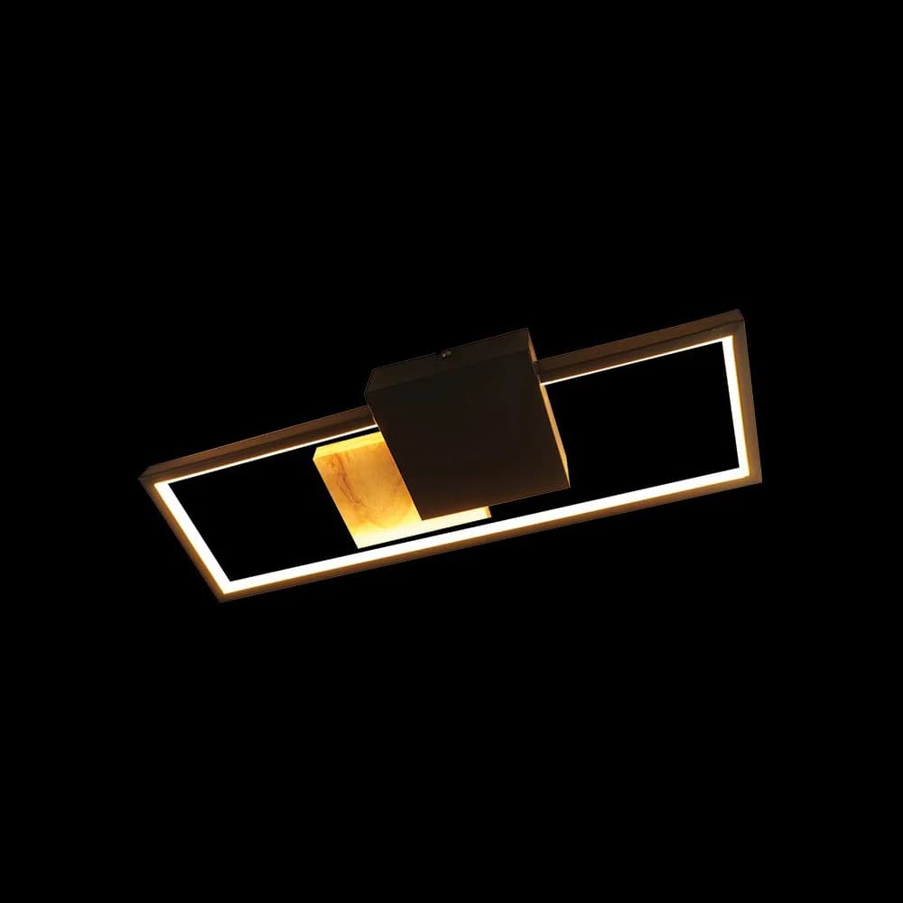 K. Light Yin & Yang Rectangular Ceiling Light 18W 3000K - Black / Wood Accent