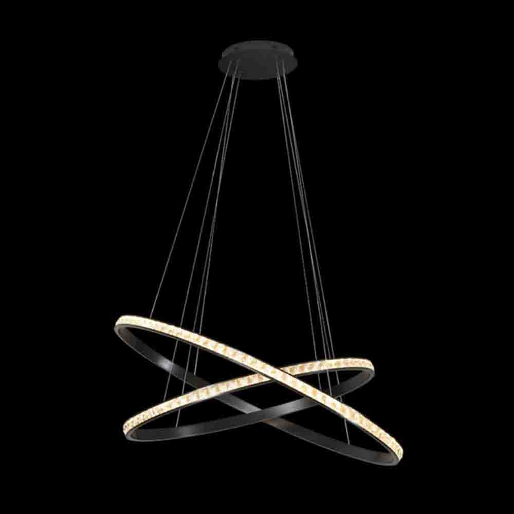 K. Light Double Oval Crystal Ring LED Pendant 75W - Black