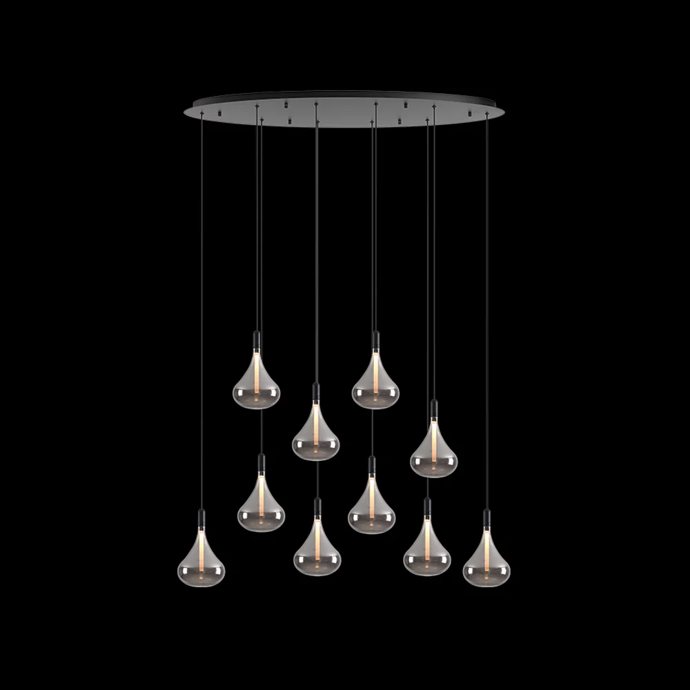 K. Light Cape Grape Glass LED Pendants on Oval Plate - Smoke