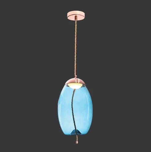 K. Light Droplet Glass & Rope LED Pendant 3000K - Blue / Copper