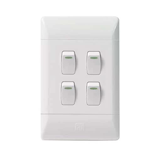 CBi PVC 4 Lever 1-Way Light Switch 4x2 - White