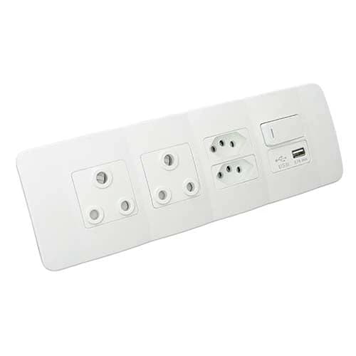 VETi 1 Omni Cluster USB + V-Slim + RSA Sockets & Switch - White Modules