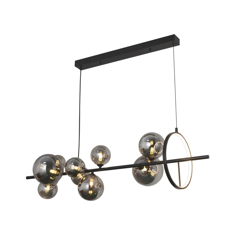 Bright Star Metal and Acrylic 10 Light Pendant - Matt Black / Smoke