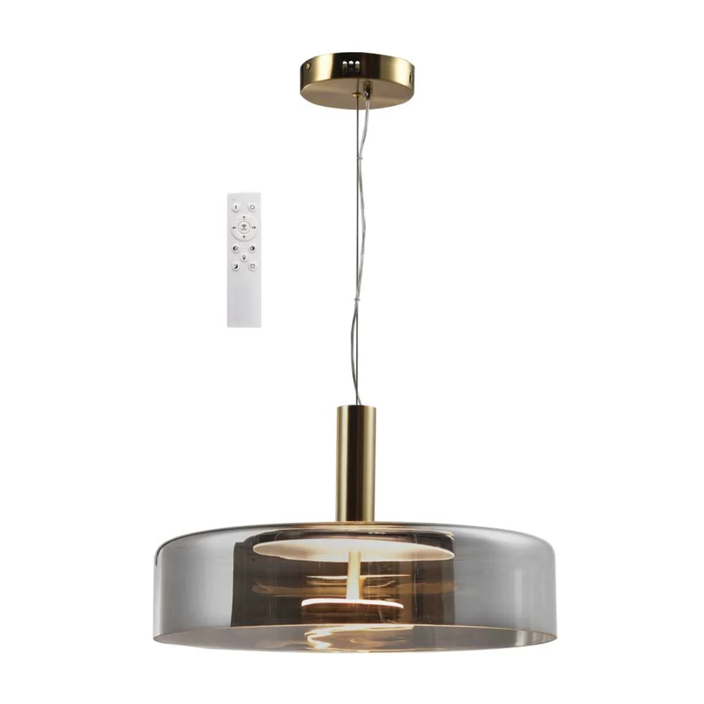 Bright Star Metal and Glass Pendant with Remote 24W 3CCT 2400lm - Bronze / Smoke Glass