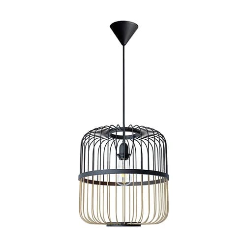 Bright Star Bamboo Cylinder Pendant - Black & Wood
