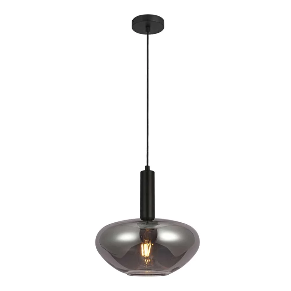 Bright Star Glass Cord Pendant 60W - Black / Smoke