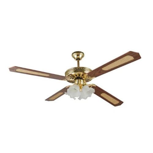 Radiant 4 Blade Ceiling Fan with Lights 1240mm - Antique Brass / Rattan