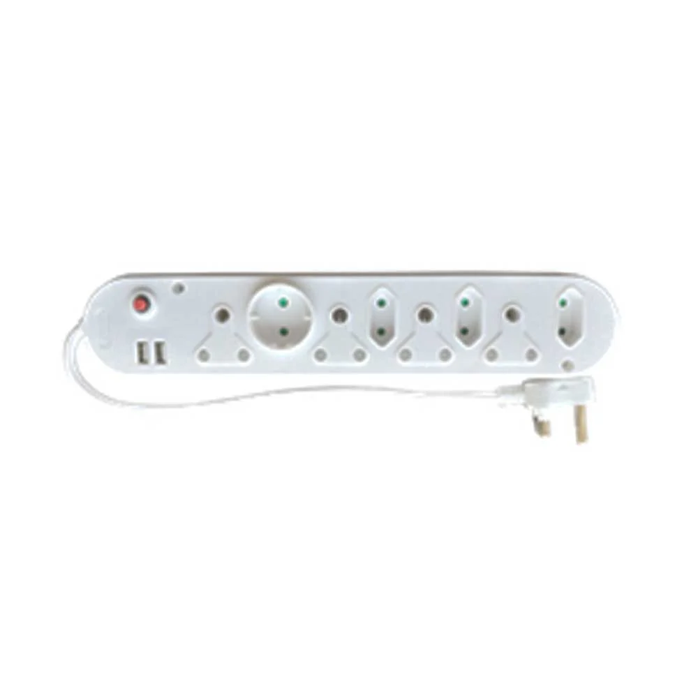 SGA 8-Way Unswitched Multiplug + USB + Overload 0.5m