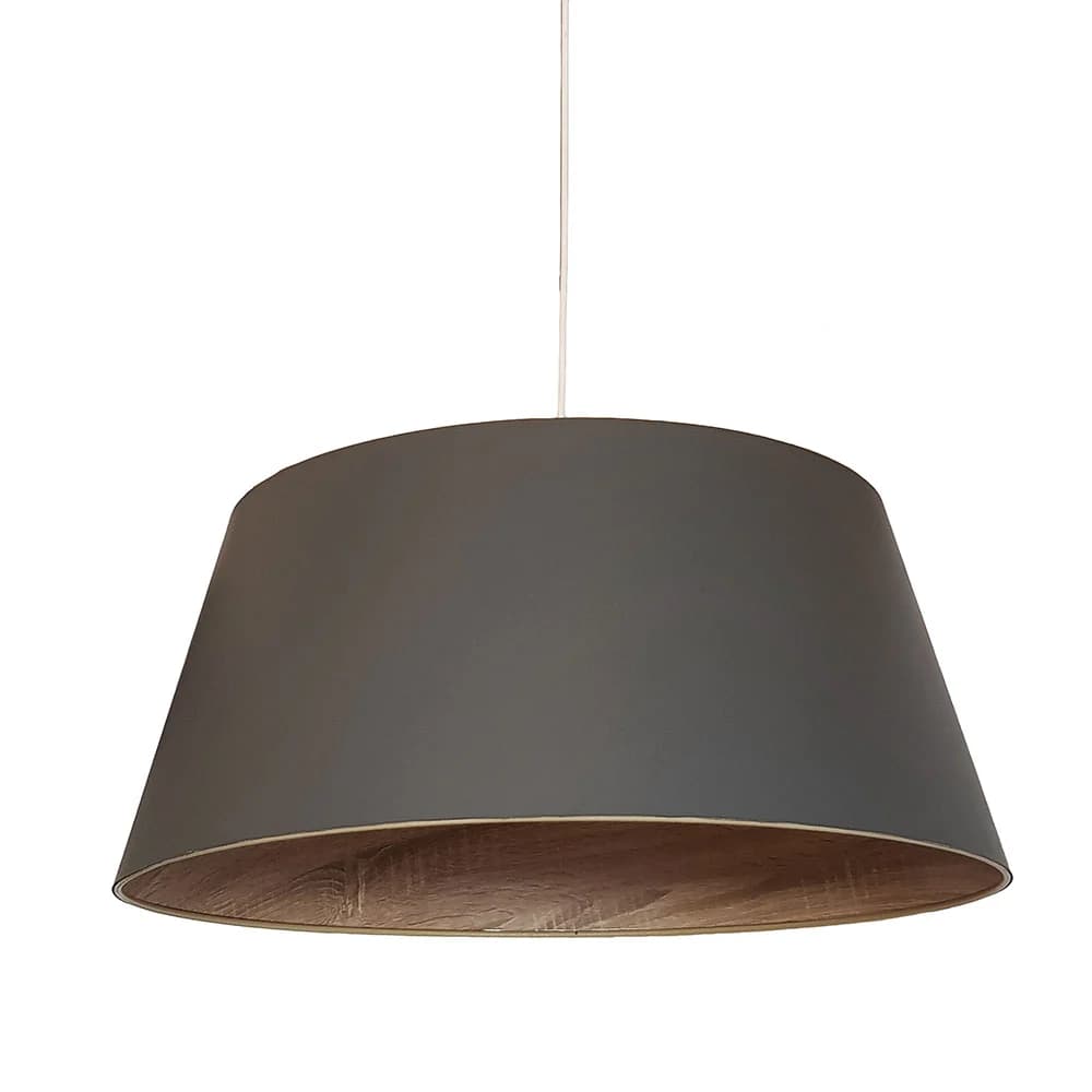 Wire World Satin Grey Cotton and Parchment Pendant - Grey and Oak