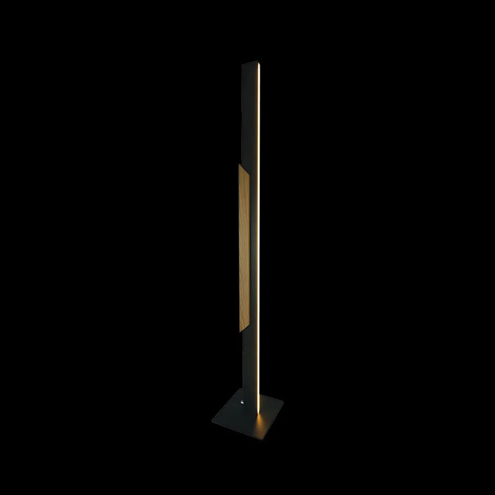 K. Light Woodline LED Linear Floor Lamp 25W 3000K - Black / Wood Accent