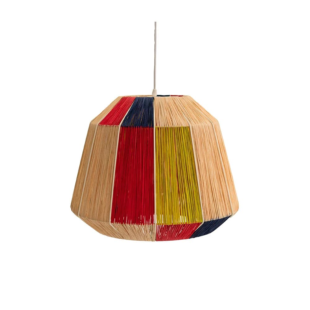 Wire World Short Bell Natural Raffia Pendant with Coloured Strands