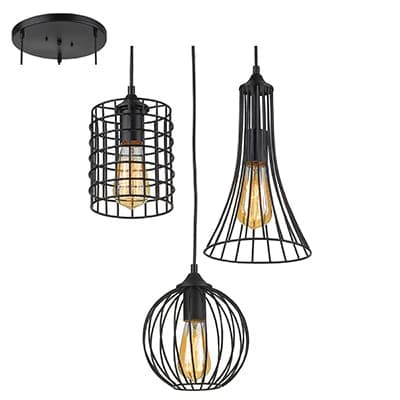 Radiant 3 Light Metal Cluster Pendant 60W - Black