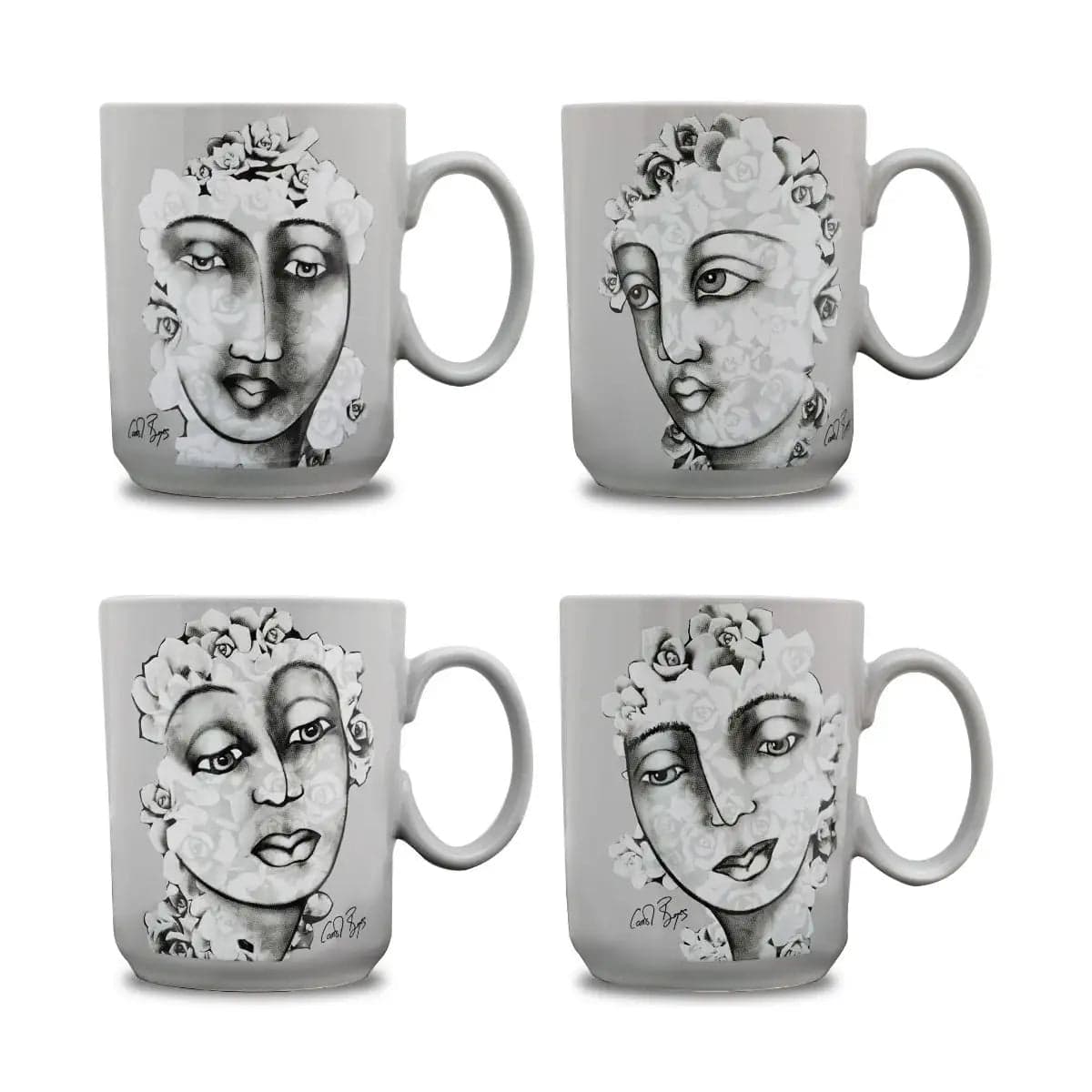 Mug Set Of 4 - Succulent Faces