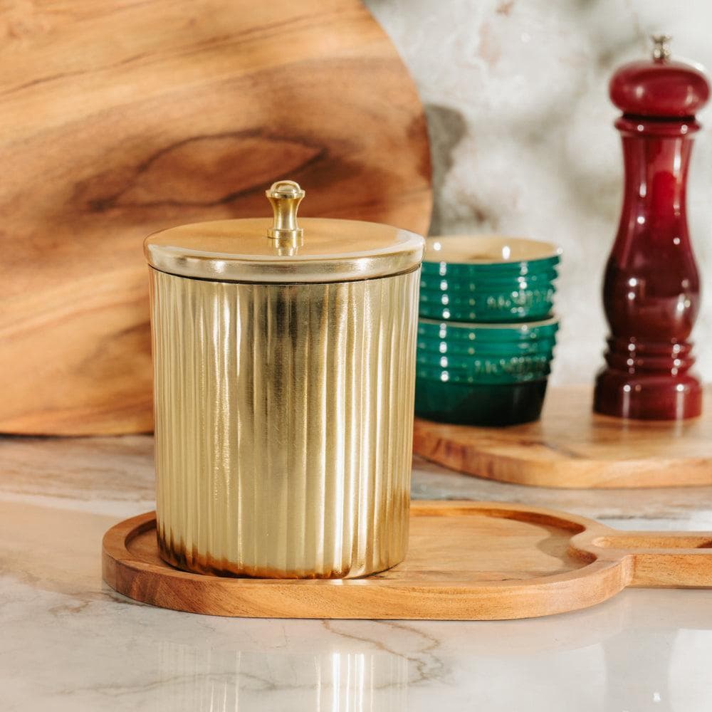 Ribbed Canister with Lid Gold