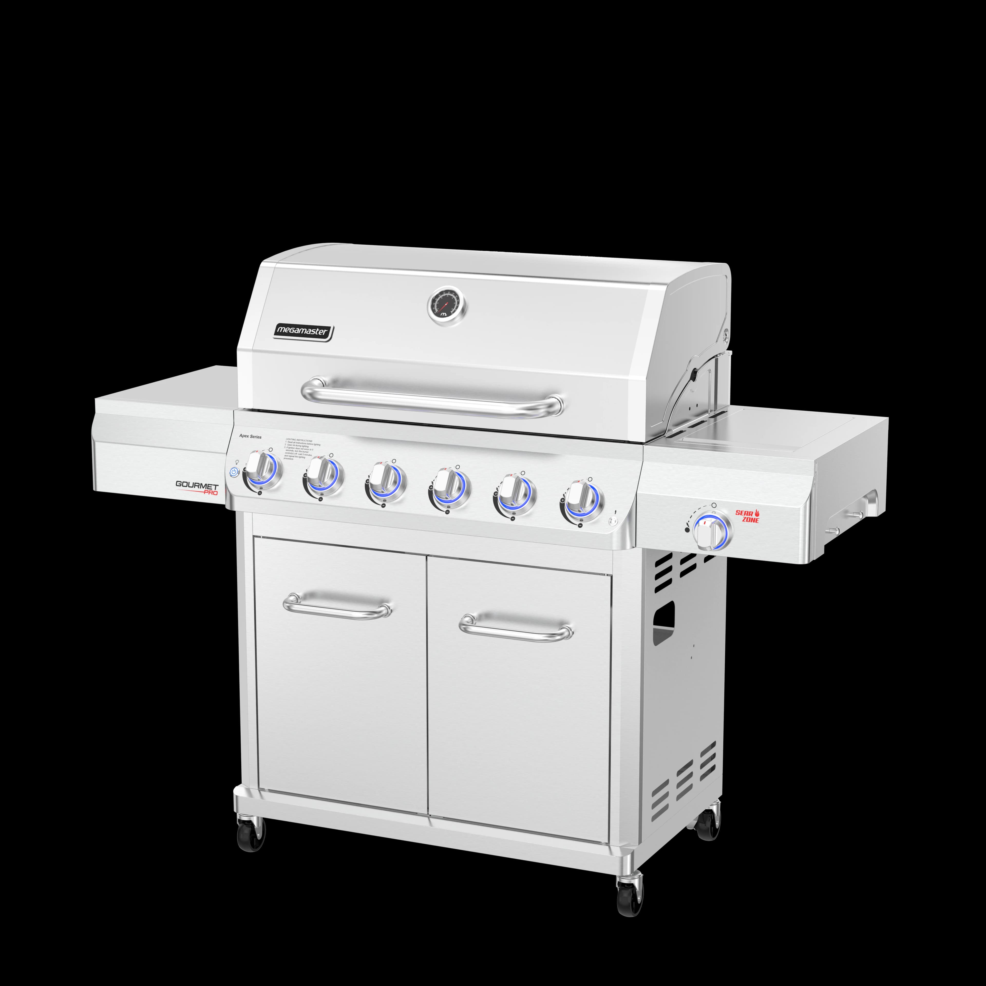 Megamaster Apex Series 6 Burner Gourmet Pro Patio Gas Braai