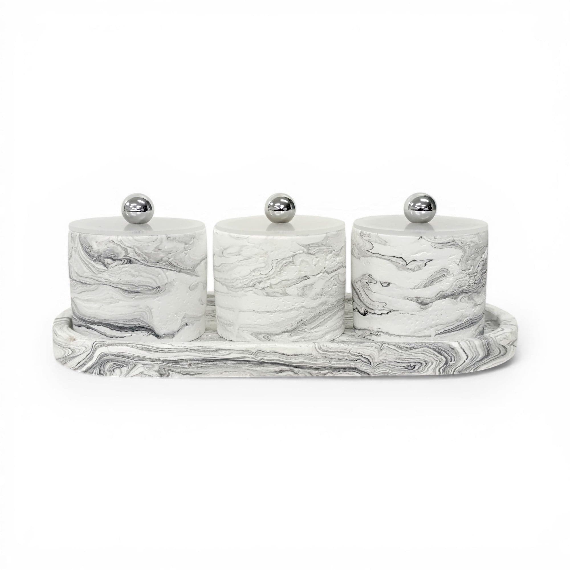 3 Piece Marble Design Canister Set Black & White