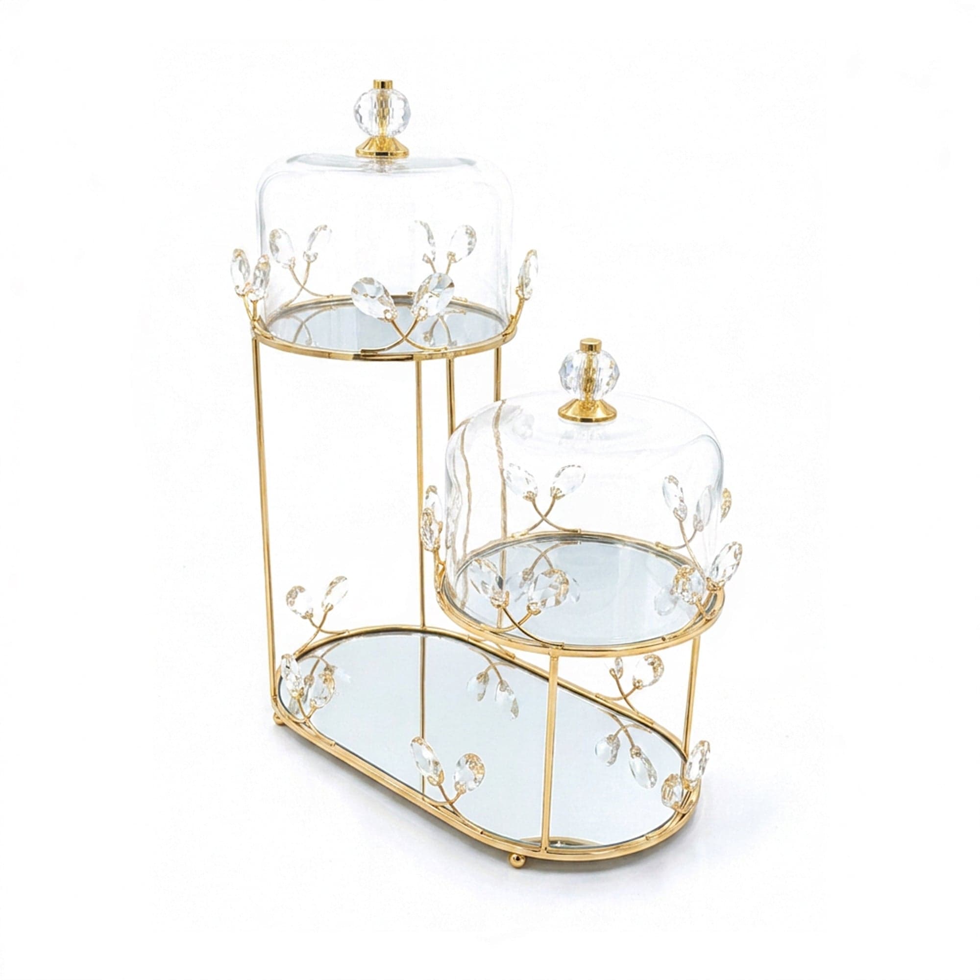 2 Tier Dessert Server with Domes Gold