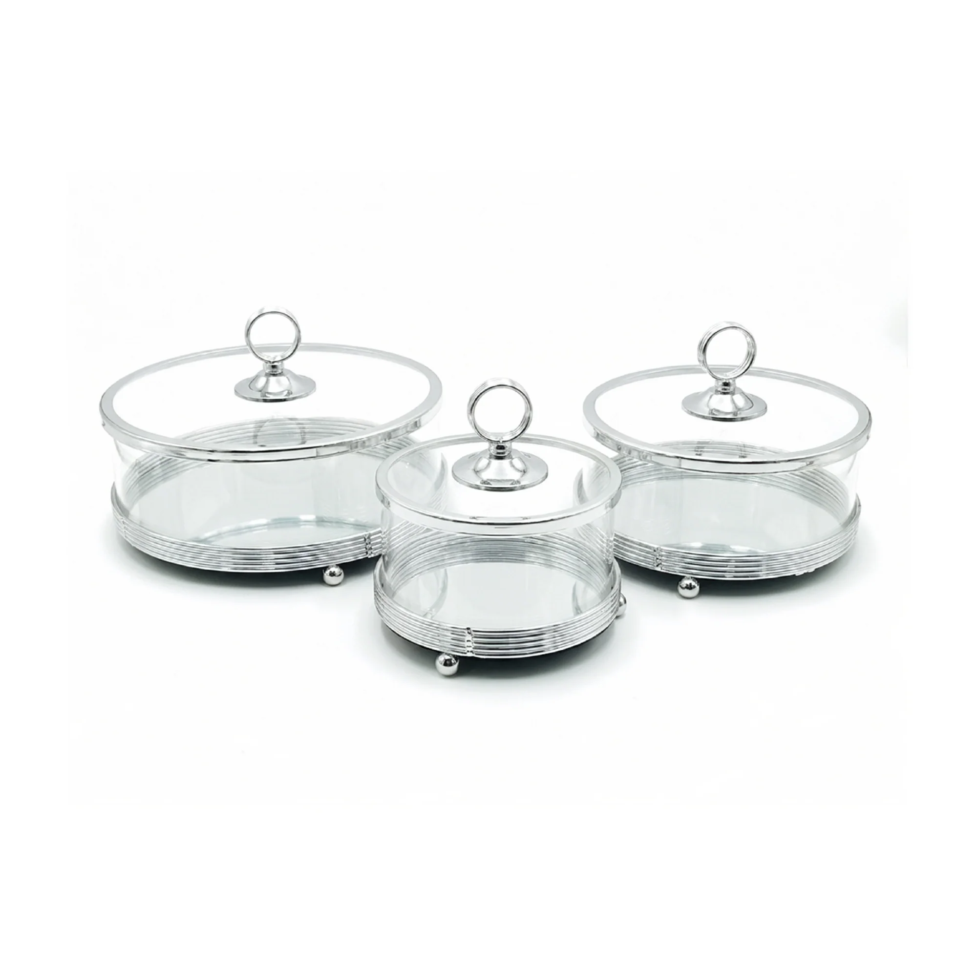 3 Piece Tray Set with Domes Silver