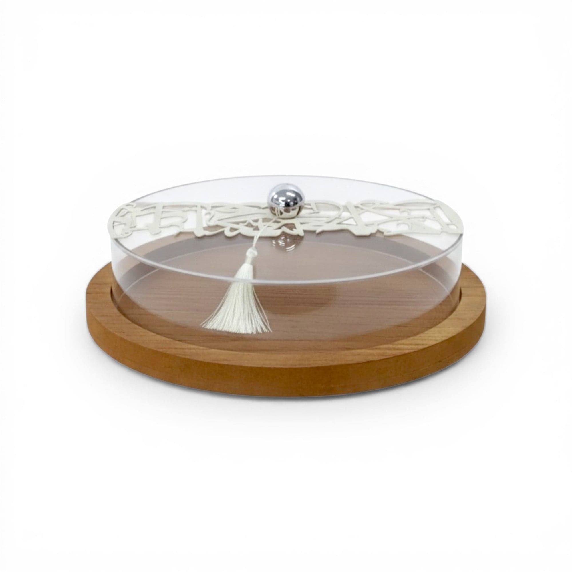 Calligraphy Design Wooden Cake Stand Clear
