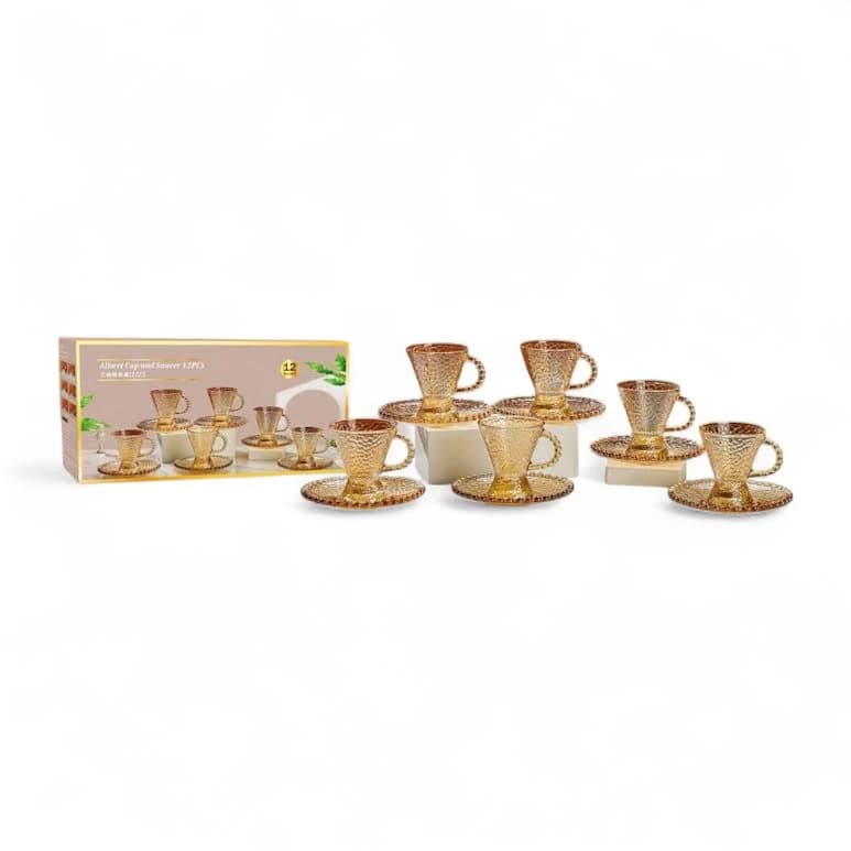 Kitchen Life 12 Piece Cup & Saucer Set Gold