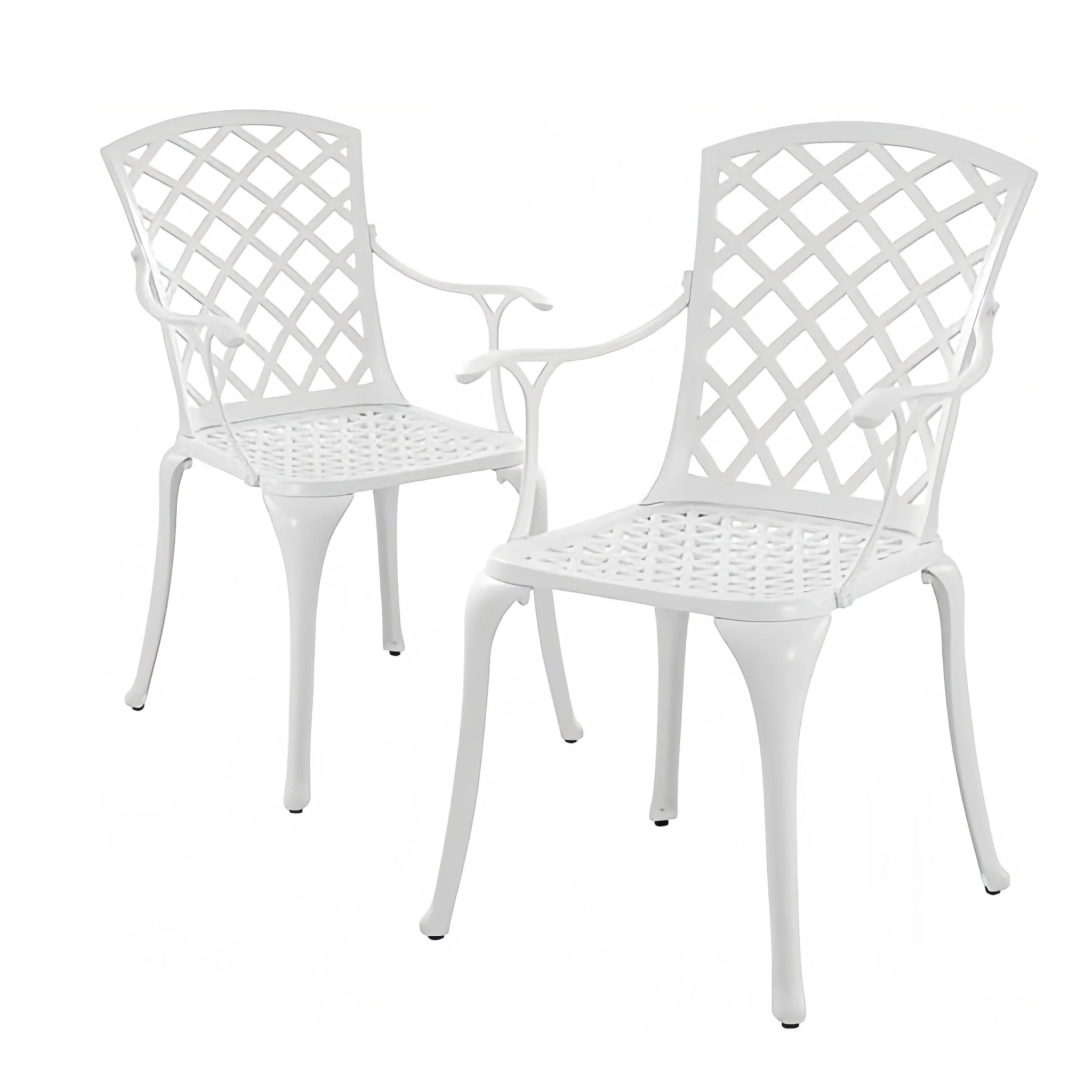 Lifespace Cast Aluminium Patio Garden Restaurant Chair Set (pair) w Armrests (White)
