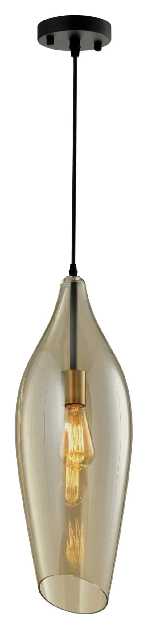 Black Metal Pendant with Cognac Colour Glass 1x 60W/11W ES (Not Included)